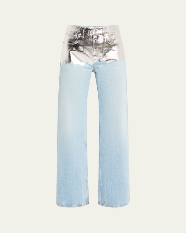 Metallic Foiled Denim Straight-Leg Jeans